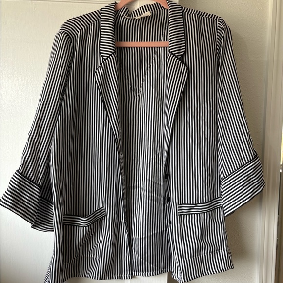 THE GREAT. Tops - Black and White Striped Blazer